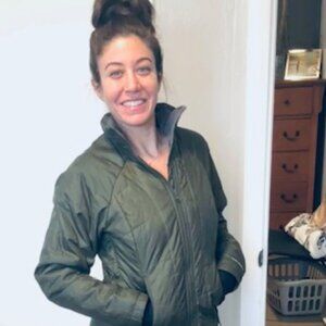 Army Green Columbia Slim Puffy Long Cropped Jacket